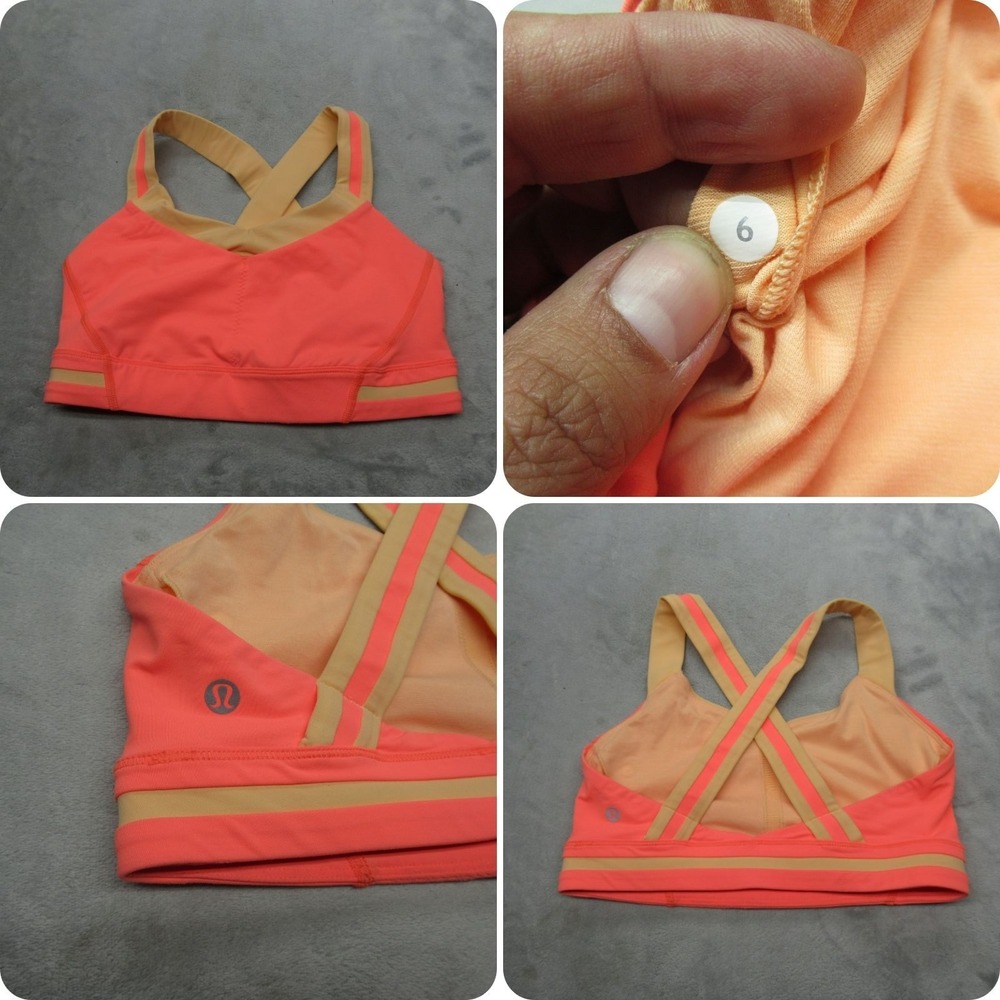 Lululemon Sports Bra Womens 6 Neon‎ Salmon Criss Cross Back Removable Pads Yoga